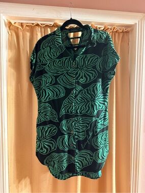 Black & Green Printed Button-Front Mini Dress